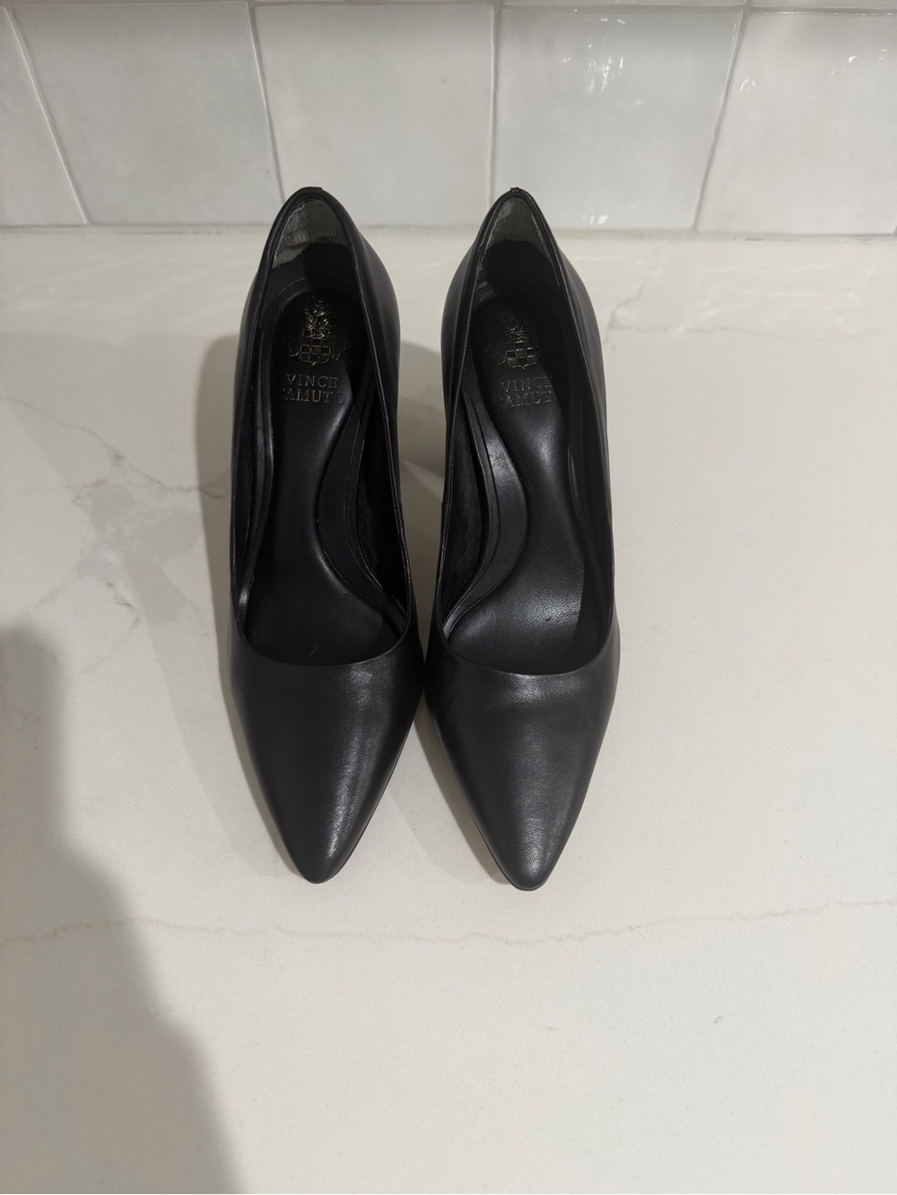 Vince Camuto Black Leather Pointed Toe Block Heel Pumps - Size 7.5